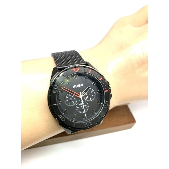 Hugo Boss Men's Watch 1530289 Quartz Black Dial Mesh Stainless Steel 44mm - Picture 10 of 13